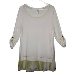 Women's Matilda Jane Cream Green Striped Pull Over 3/4 Sleeve Top Size Medium M